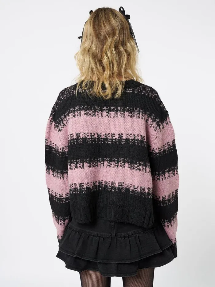 Clothing Clara Pink Cropped Striped Knit Sweater Minga London Sweaters