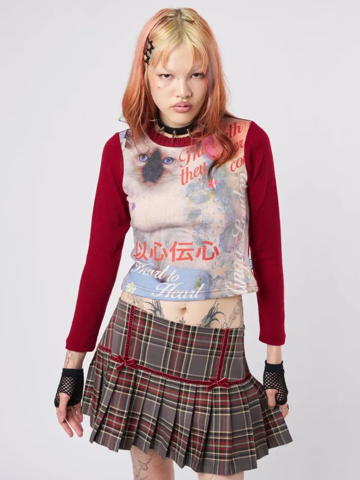 Clothing Curious Cat Red Graphic Top Minga London Long Sleeve Tops