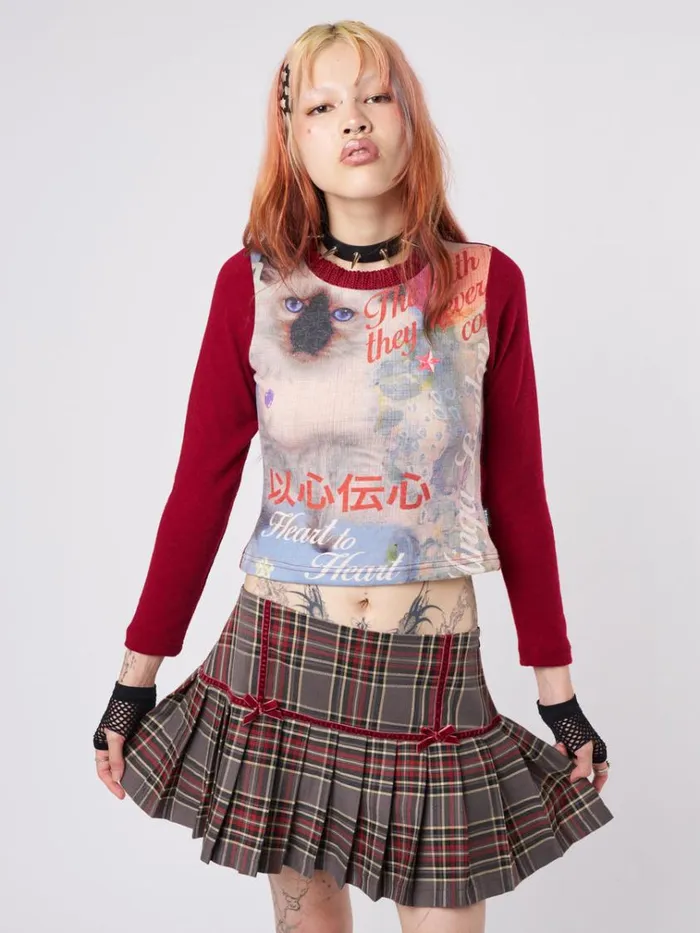 Clothing Curious Cat Red Graphic Top Minga London Long Sleeve Tops