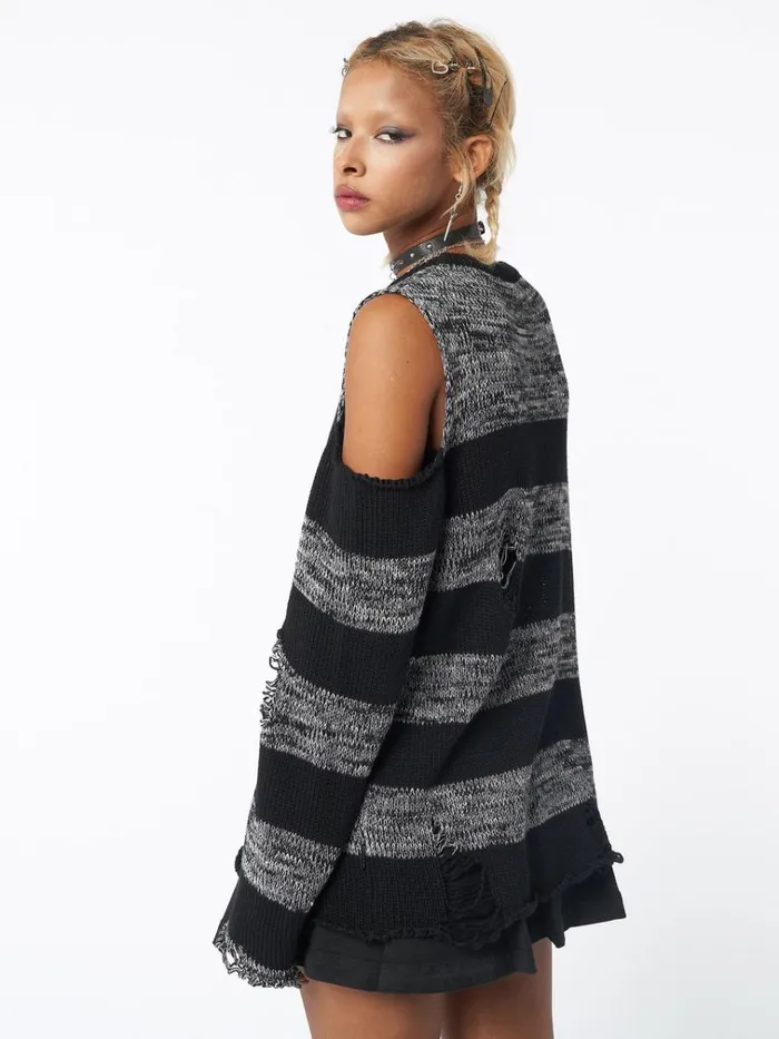 Clothing Curtis Black Grey Striped Knit Jumper Minga London Sweaters