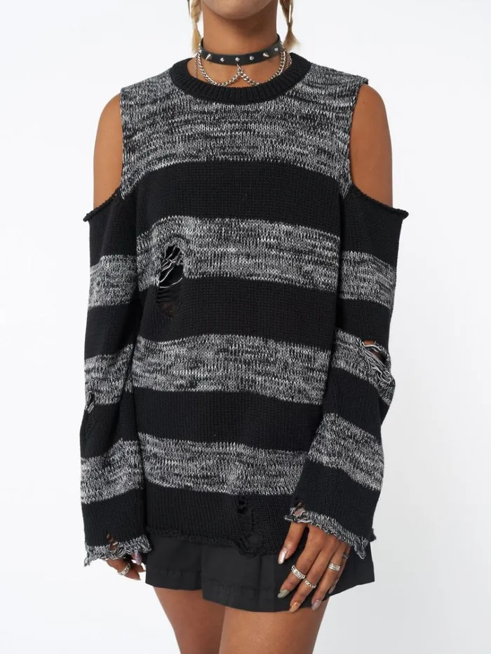 Clothing Curtis Black Grey Striped Knit Jumper Minga London Sweaters