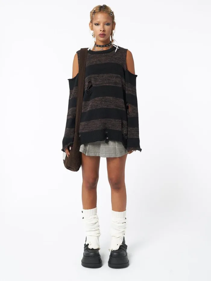 Clothing Curtis Brown Black Striped Knit Jumper Minga London Sweaters