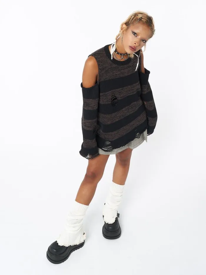 Clothing Curtis Brown Black Striped Knit Jumper Minga London Sweaters