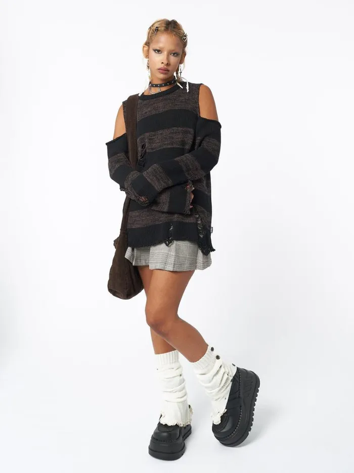 Clothing Curtis Brown Black Striped Knit Jumper Minga London Sweaters