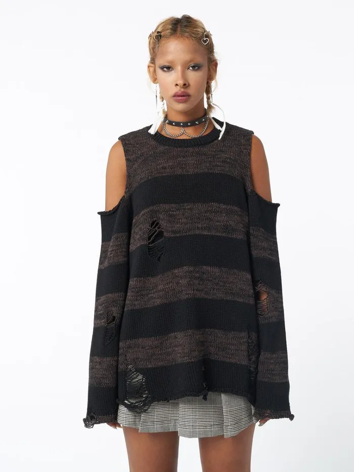 Clothing Curtis Brown Black Striped Knit Jumper Minga London Sweaters