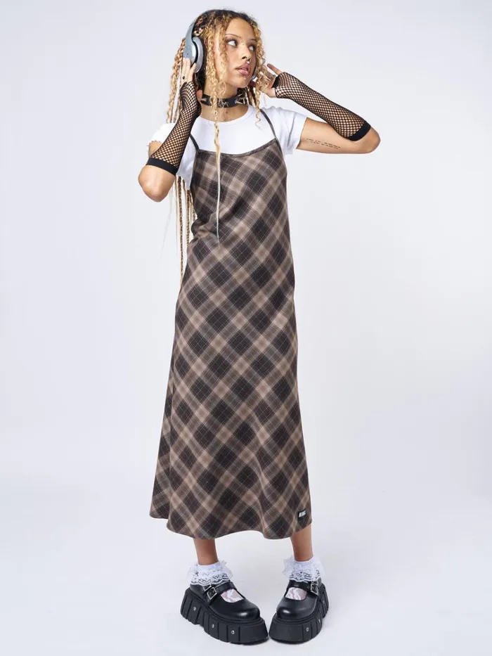 Clothing Delia Brown Plaid Maxi Dress Minga London Dresses