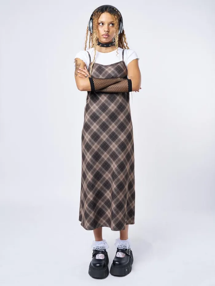 Clothing Delia Brown Plaid Maxi Dress Minga London Dresses