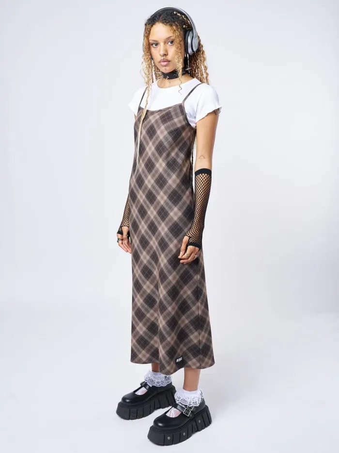 Clothing Delia Brown Plaid Maxi Dress Minga London Dresses