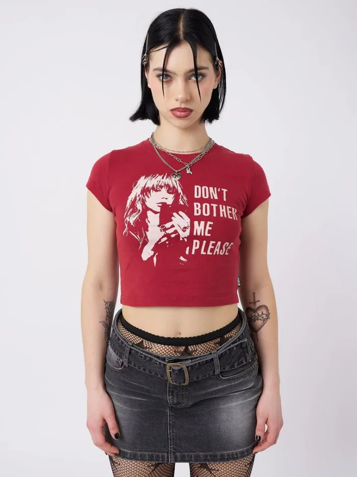 Clothing Don039t Bother Me Plz Red Baby Tee Minga London Crop Tops
