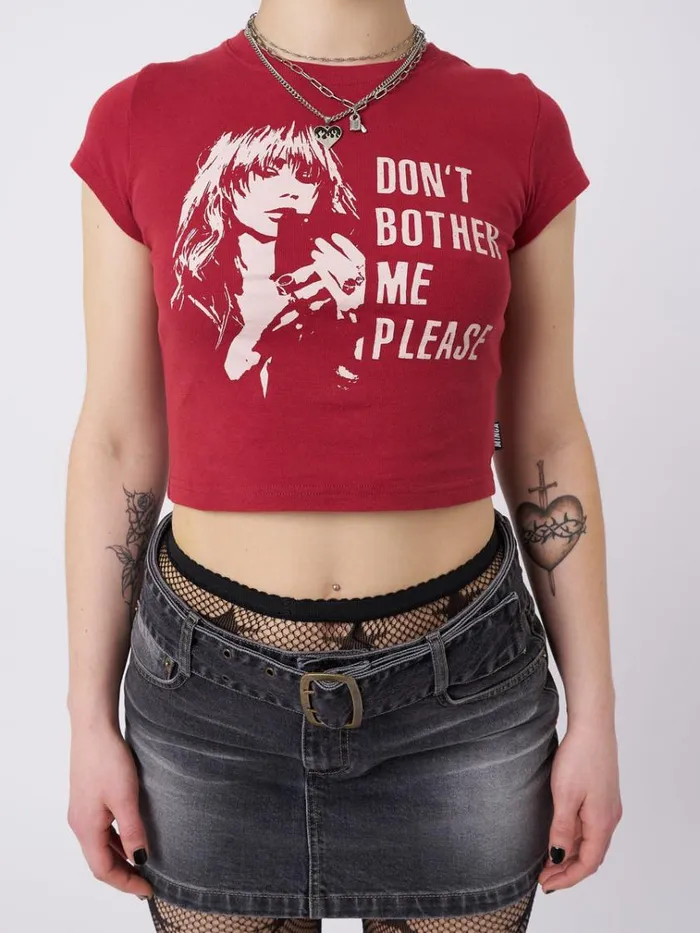 Clothing Don039t Bother Me Plz Red Baby Tee Minga London Crop Tops