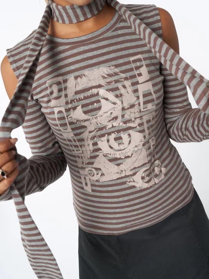 Clothing Don Panic Striped Top and Scarf Set Minga London Long Sleeve Tops
