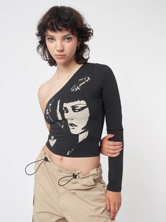 Clothing Face Off Black One Shoulder Top Minga London Long Sleeve Tops
