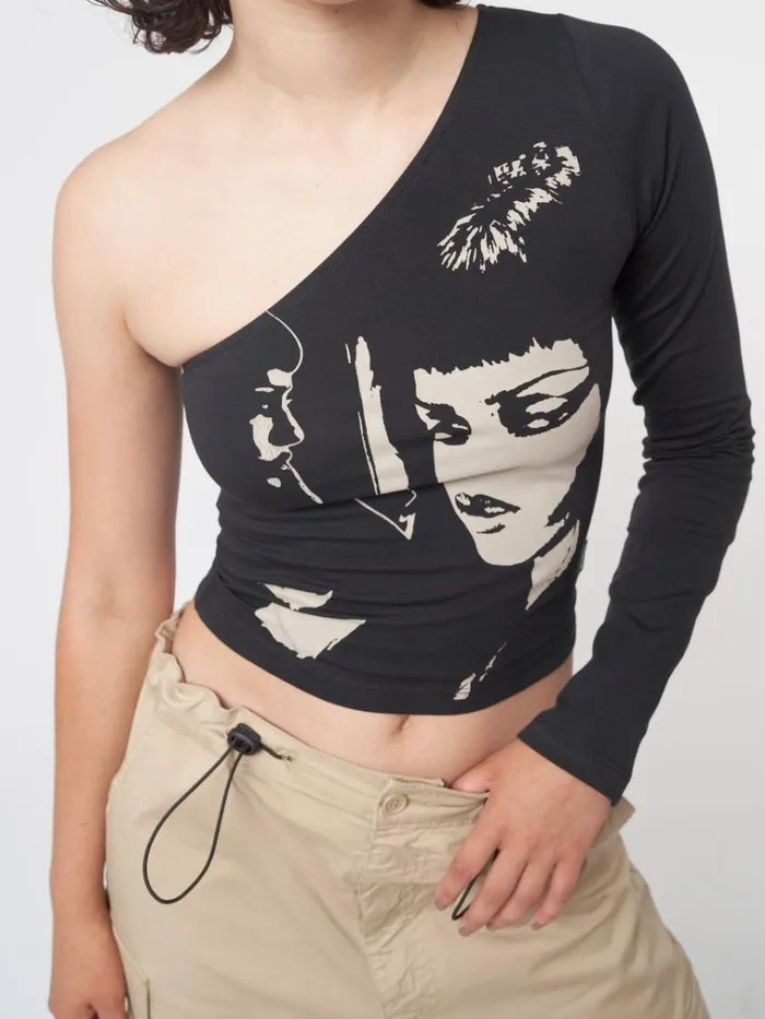 Clothing Face Off Black One Shoulder Top Minga London Long Sleeve Tops