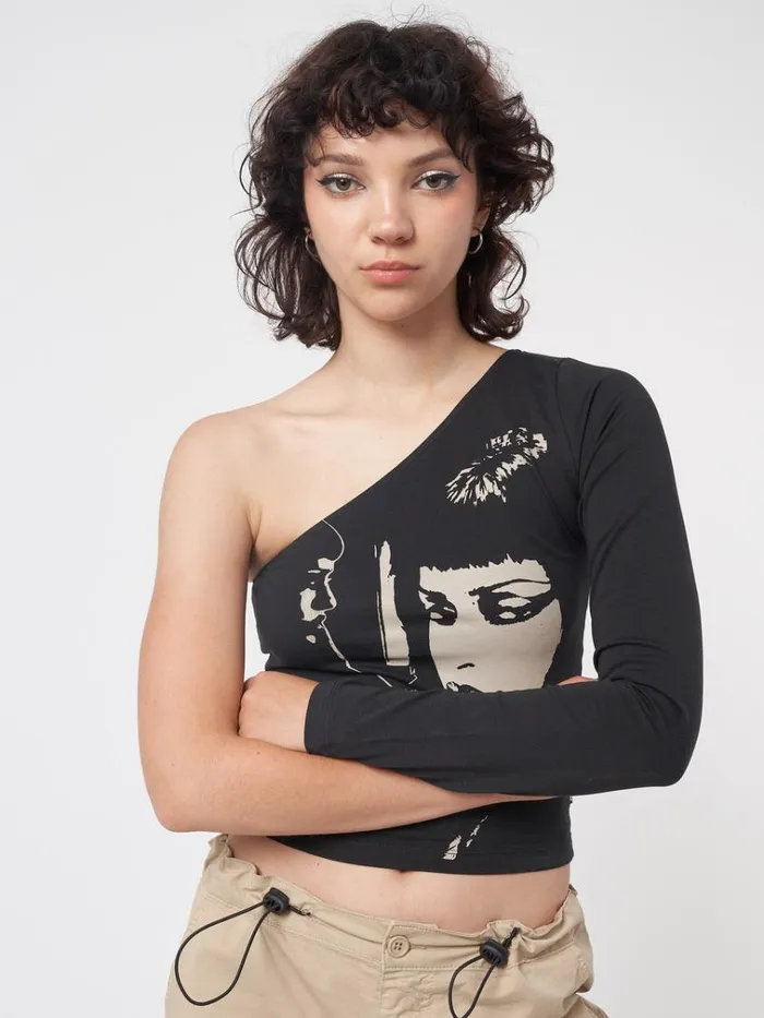Clothing Face Off Black One Shoulder Top Minga London Long Sleeve Tops
