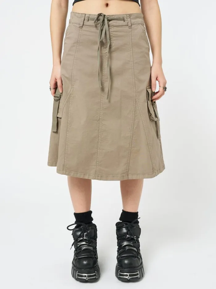 Clothing Fae Brown Cargo Midi Skirt Minga London Skirts