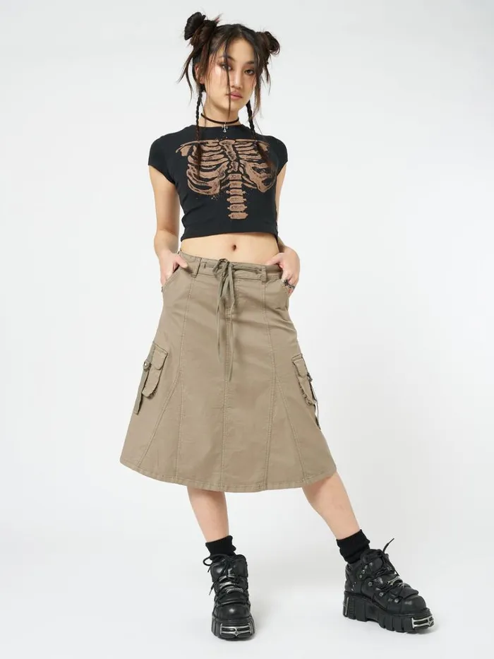 Clothing Fae Brown Cargo Midi Skirt Minga London Skirts