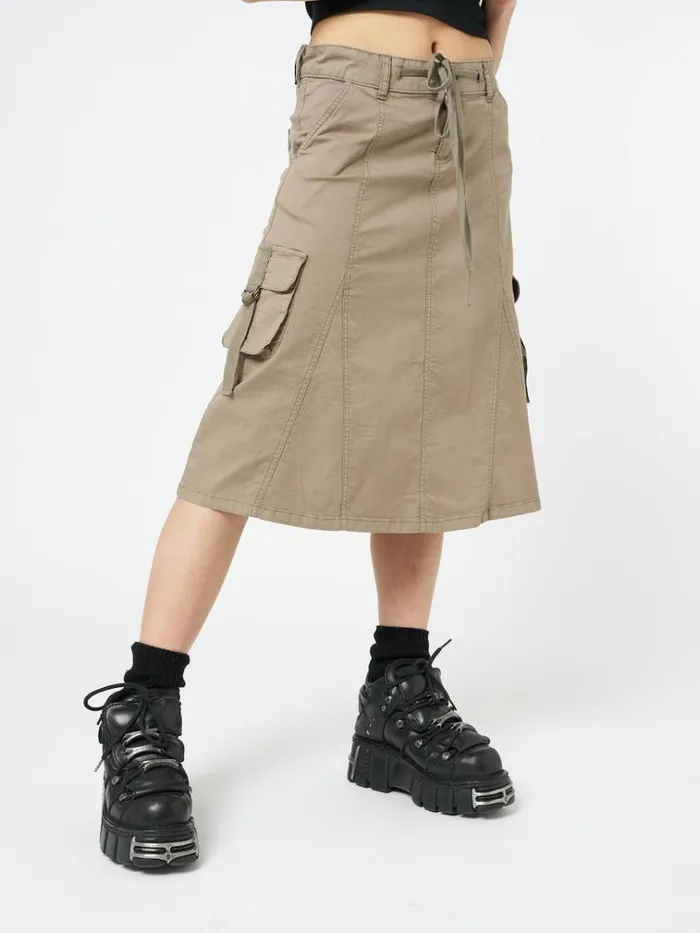 Clothing Fae Brown Cargo Midi Skirt Minga London Skirts