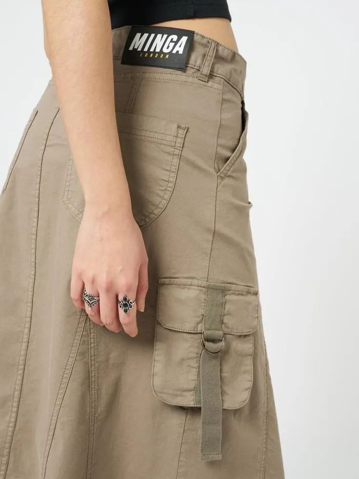 Clothing Fae Brown Cargo Midi Skirt Minga London Skirts