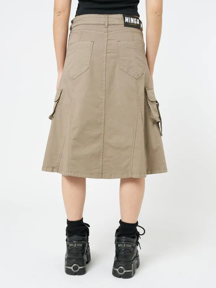 Clothing Fae Brown Cargo Midi Skirt Minga London Skirts