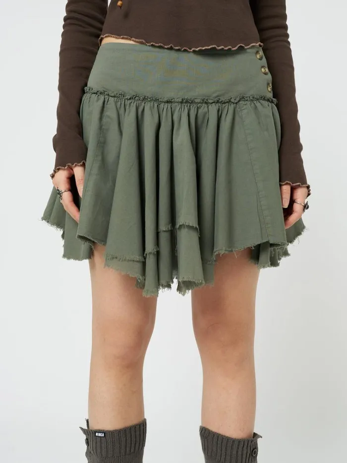Clothing Flora Green Layered Asymmetrical Mini Skirt Minga London Skirts