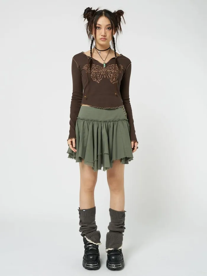 Clothing Flora Green Layered Asymmetrical Mini Skirt Minga London Skirts