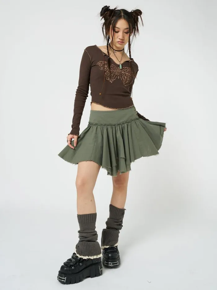Clothing Flora Green Layered Asymmetrical Mini Skirt Minga London Skirts