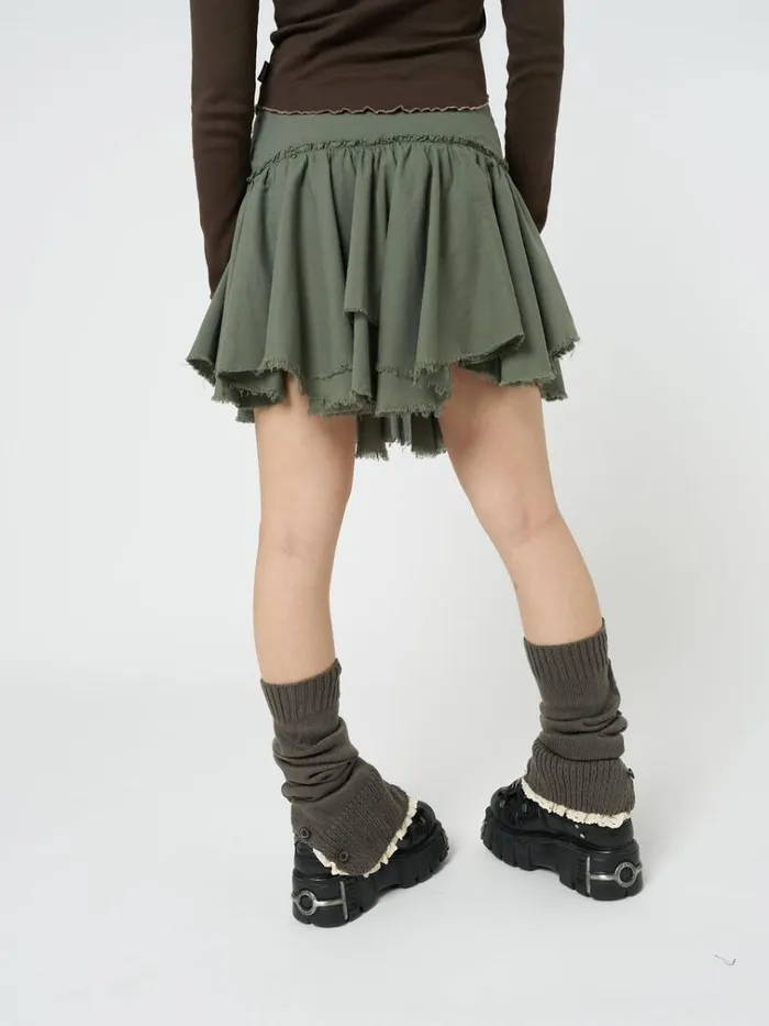 Clothing Flora Green Layered Asymmetrical Mini Skirt Minga London Skirts