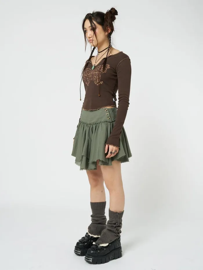 Clothing Flora Green Layered Asymmetrical Mini Skirt Minga London Skirts