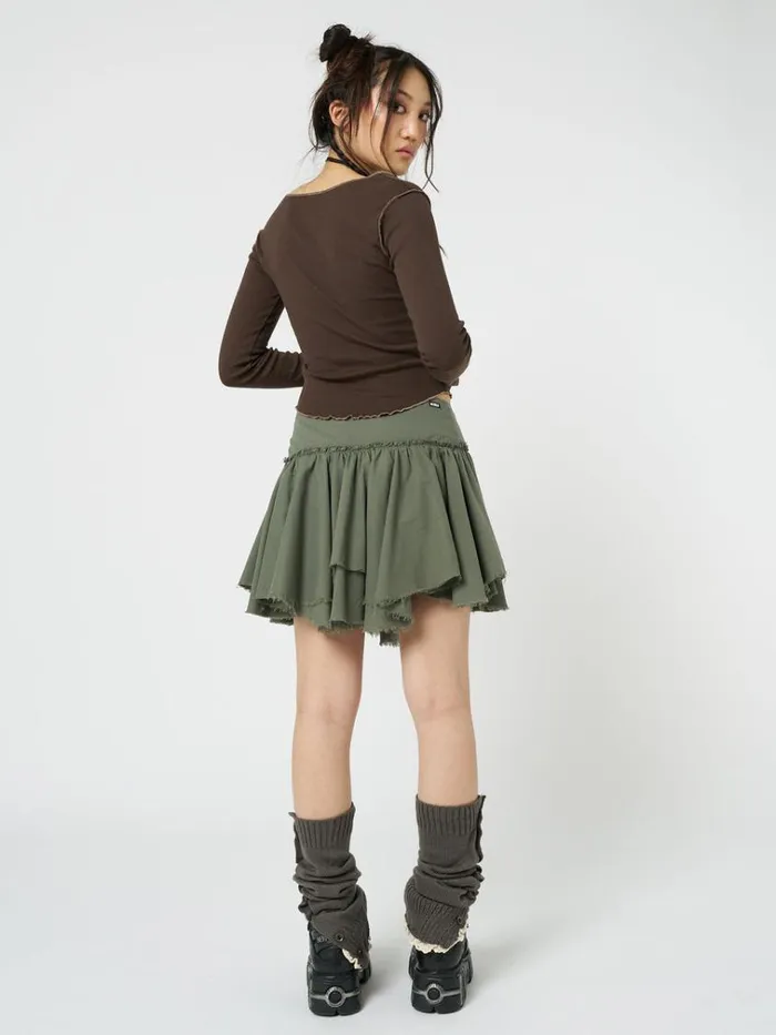 Clothing Flora Green Layered Asymmetrical Mini Skirt Minga London Skirts