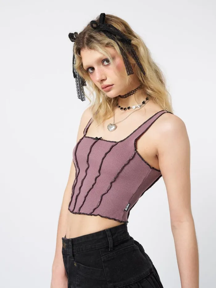Clothing Gothic Ballerina Contrast Stitch Corset Top Minga London Crop Tops