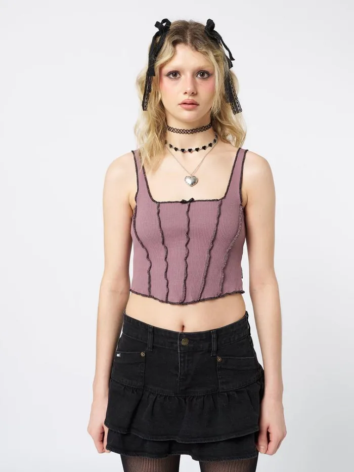 Clothing Gothic Ballerina Contrast Stitch Corset Top Minga London Crop Tops
