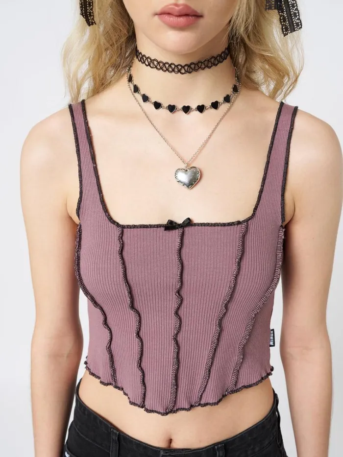 Clothing Gothic Ballerina Contrast Stitch Corset Top Minga London Crop Tops