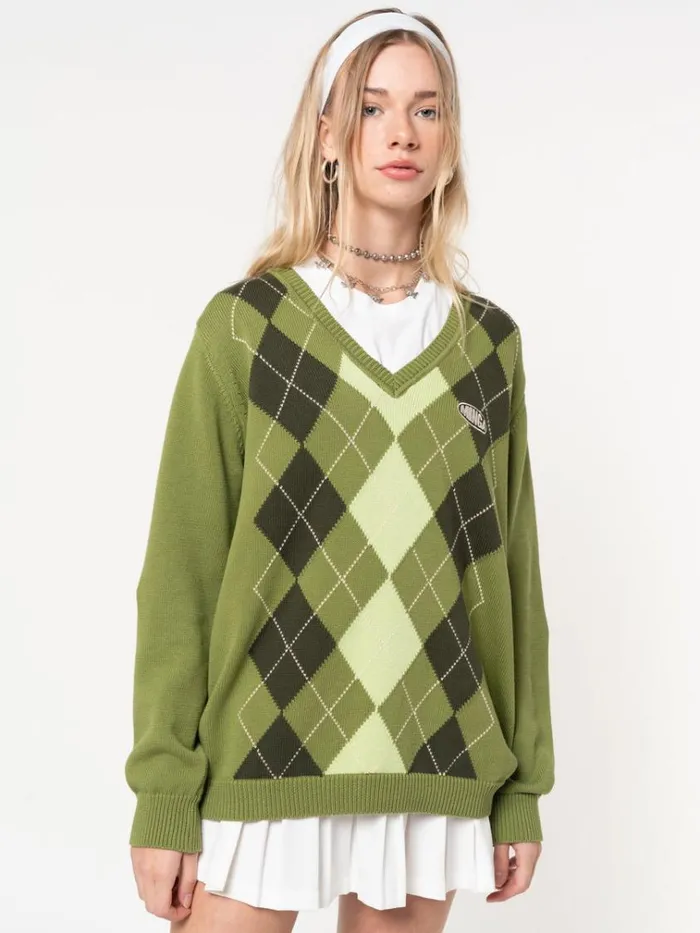 Clothing Green Shades Argyle Knitted Jumper Minga London Sweaters