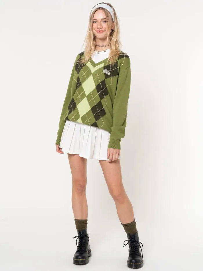 Clothing Green Shades Argyle Knitted Jumper Minga London Sweaters