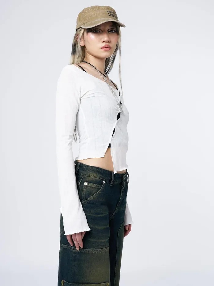 Clothing Hana White Asymmetrical Cut Out Top Minga London Long Sleeve Tops