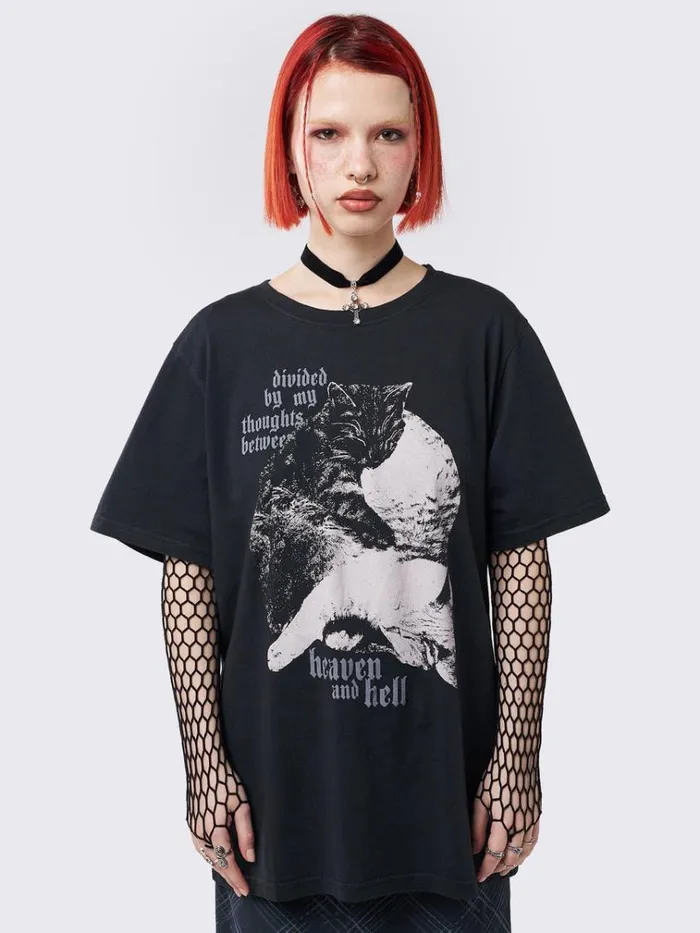 Clothing Heaven and Hell Cat Graphic Tshirt Minga London Graphic Tees