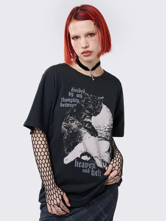Clothing Heaven and Hell Cat Graphic Tshirt Minga London Graphic Tees