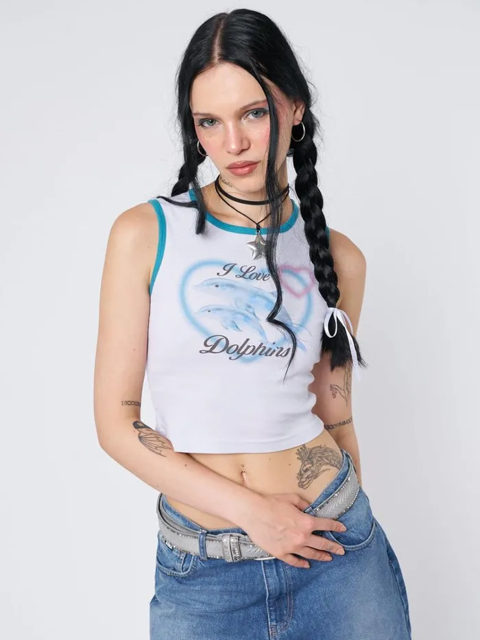 Clothing I Love Dolphins Print Vest Top Minga London Tank Tops