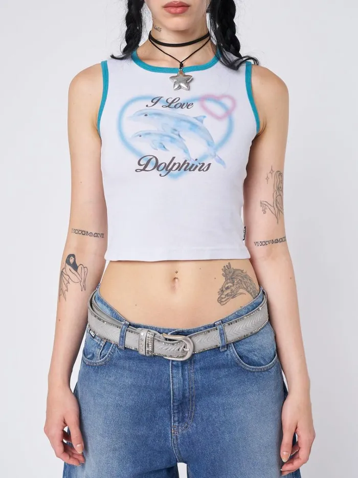 Clothing I Love Dolphins Print Vest Top Minga London Tank Tops