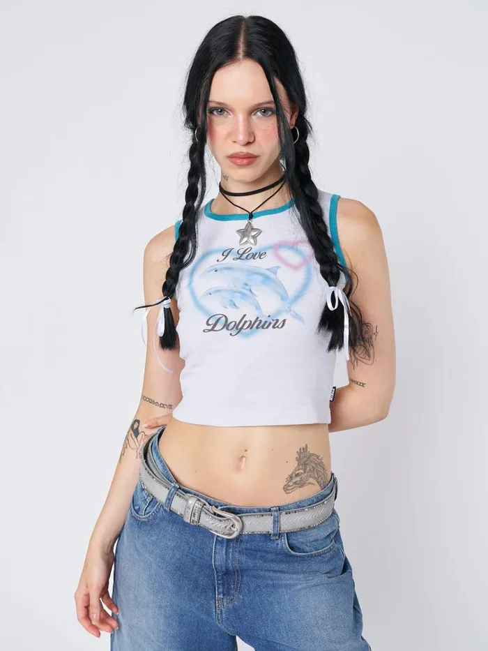 Clothing I Love Dolphins Print Vest Top Minga London Tank Tops