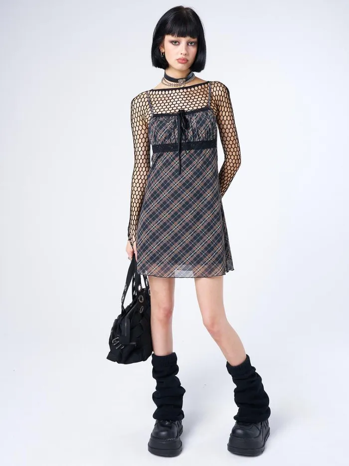 Clothing Iza Tartan Lace Trim Mini Dress Minga London Dresses