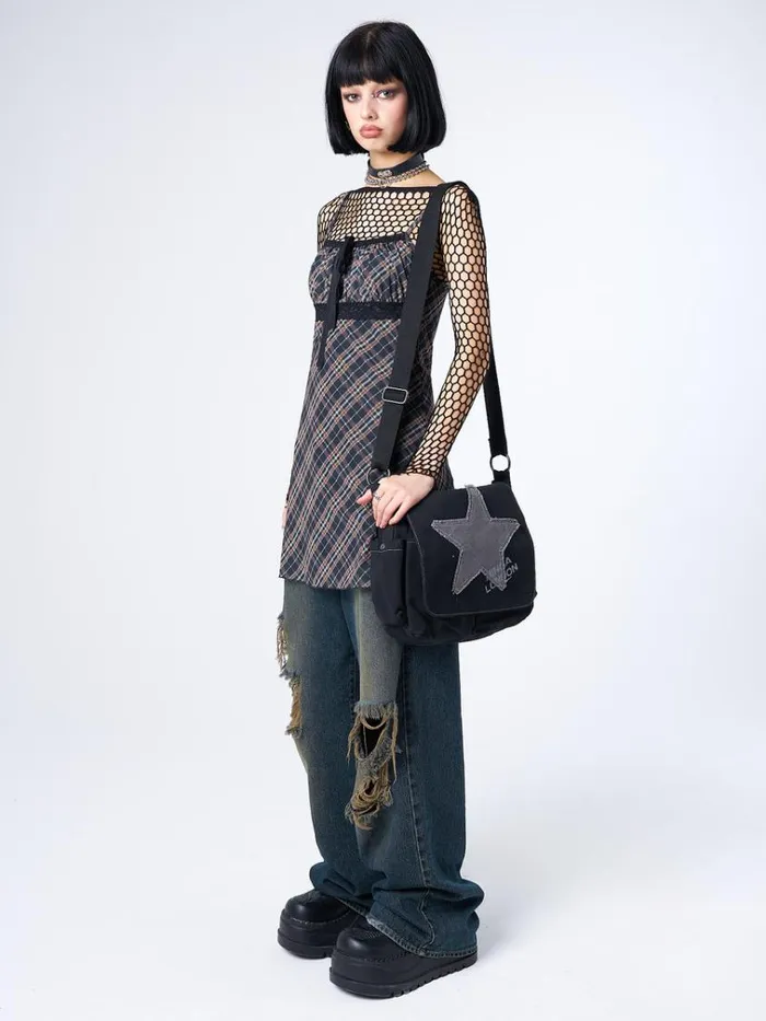 Clothing Iza Tartan Lace Trim Mini Dress Minga London Dresses