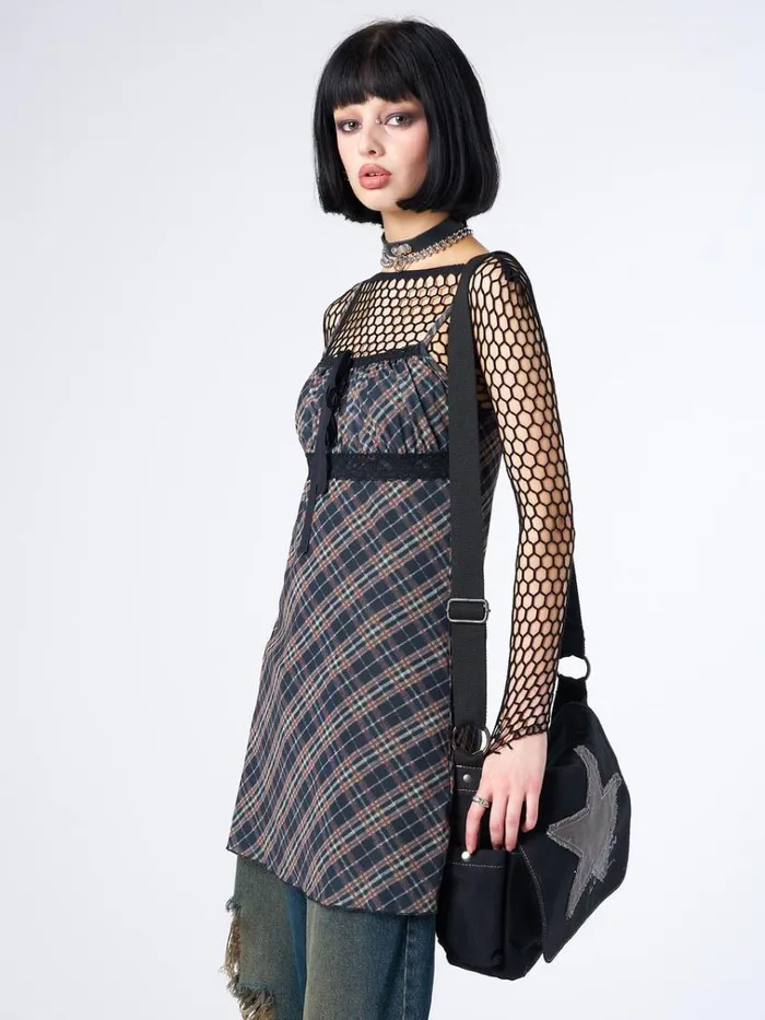Clothing Iza Tartan Lace Trim Mini Dress Minga London Dresses