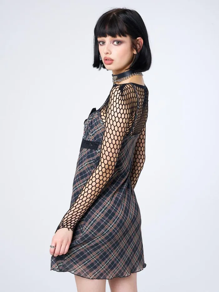 Clothing Iza Tartan Lace Trim Mini Dress Minga London Dresses
