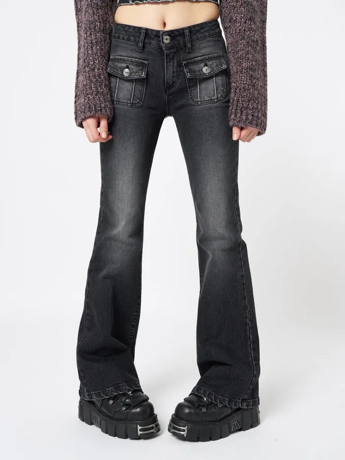 Clothing Jade Black Front Pocket Flare Jeans Minga London Jeans