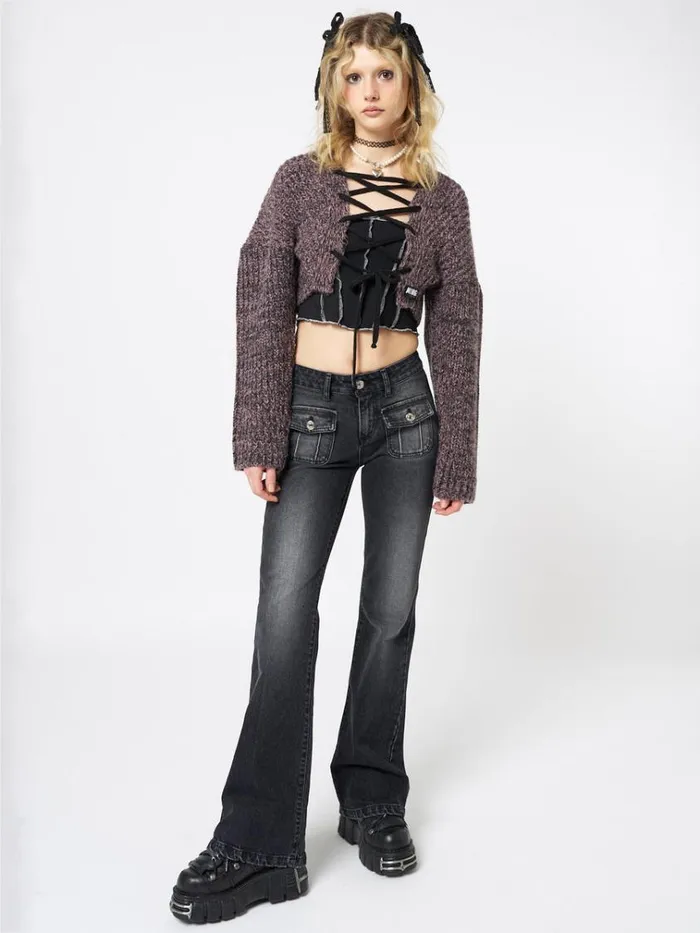 Clothing Jade Black Front Pocket Flare Jeans Minga London Jeans
