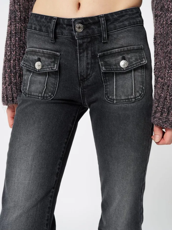 Clothing Jade Black Front Pocket Flare Jeans Minga London Jeans
