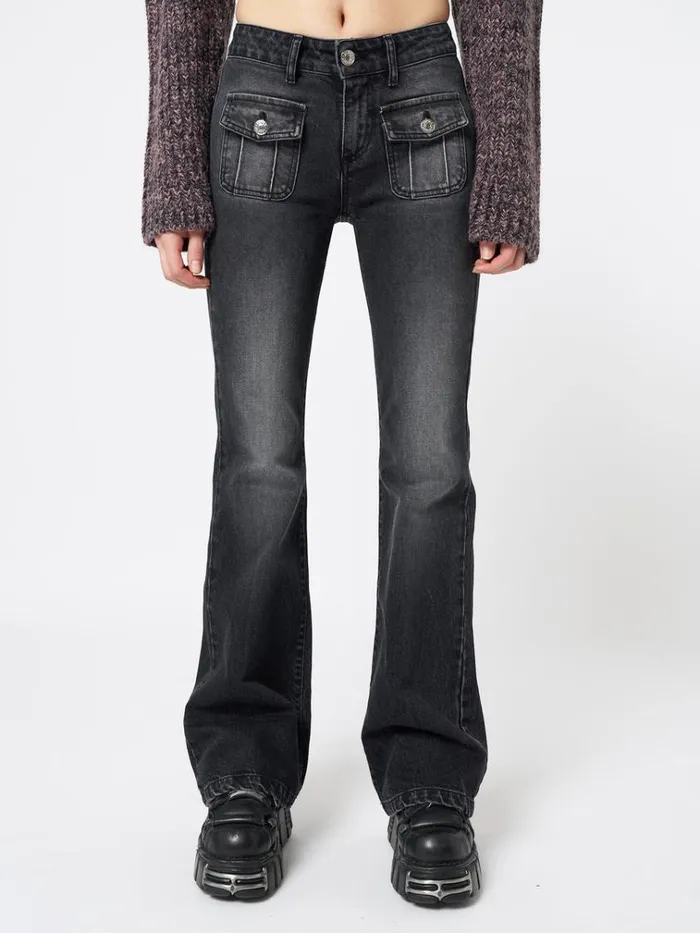 Clothing Jade Black Front Pocket Flare Jeans Minga London Jeans