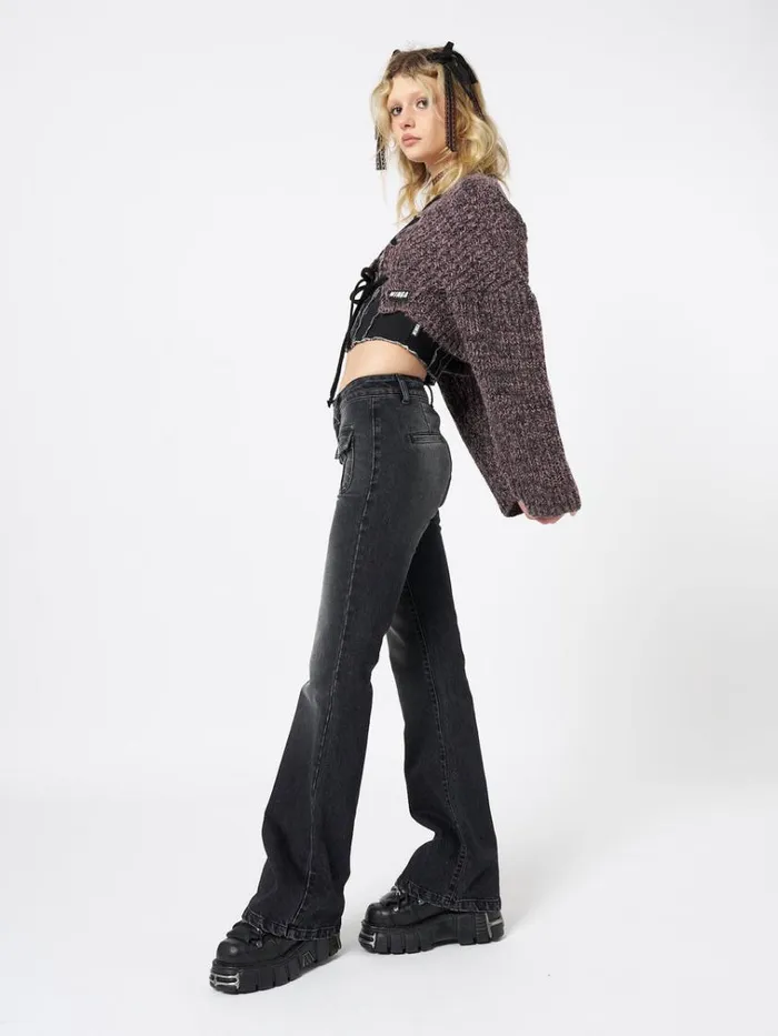 Clothing Jade Black Front Pocket Flare Jeans Minga London Jeans