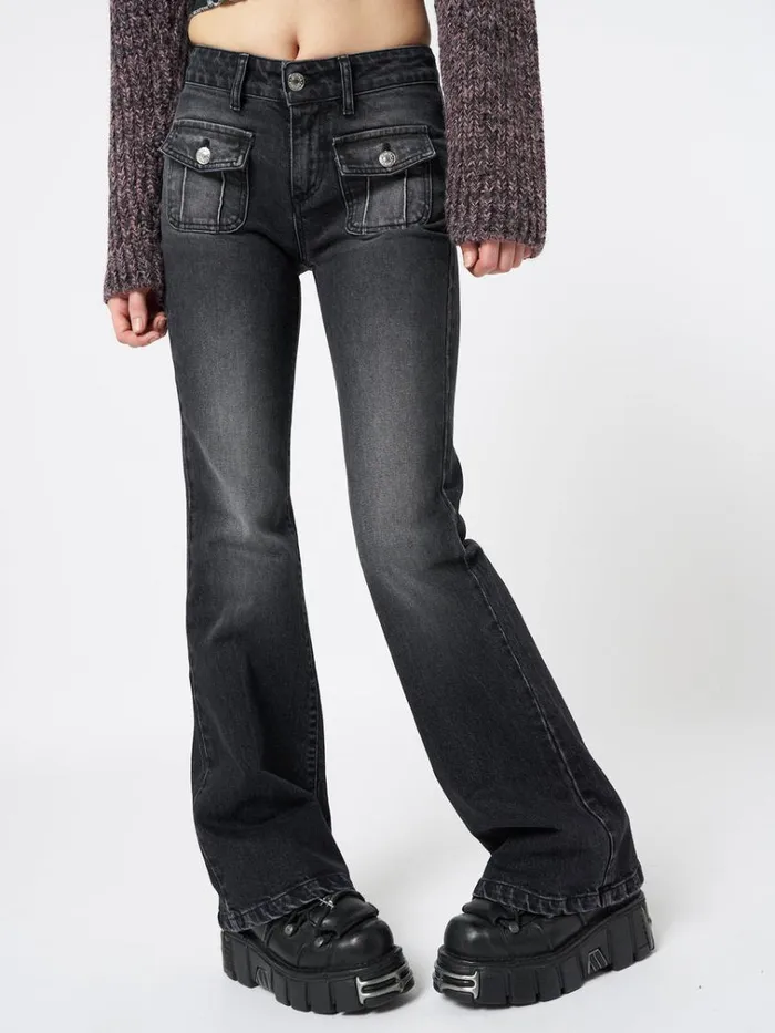 Clothing Jade Black Front Pocket Flare Jeans Minga London Jeans